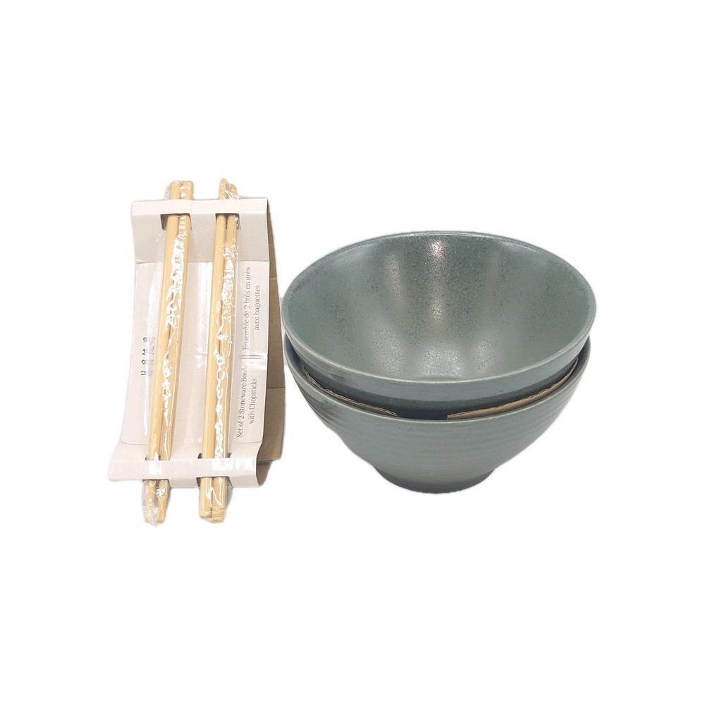 Emika Premium Stoneware Ramen Serving Bowl Set of 2 Reactive Glaze Finish Olive
